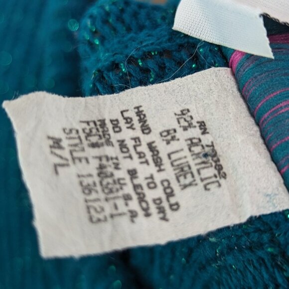 Diane Von Firstenburg Sweater Womens Large Teal Vtg Oversized Glitter Sparkle - Picture 9 of 11